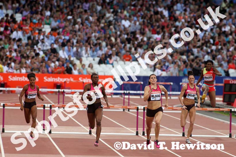 Zuzana Hejnova beats Perri Shakes-Drayton in the 400 metres hurdles,  2013 IAAF Diamond League, Sainsbury's Anniversary Games, Queen Elizabeth Olympic Park, London.